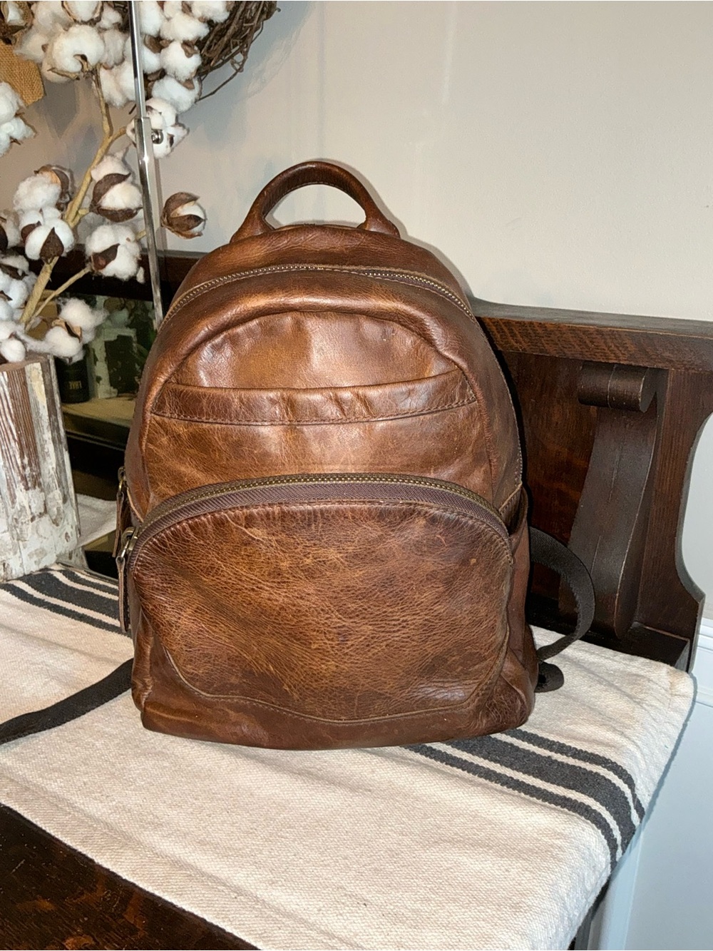 FRYE Melissa Medium Leather Dark Brown Backpack Retail $348
